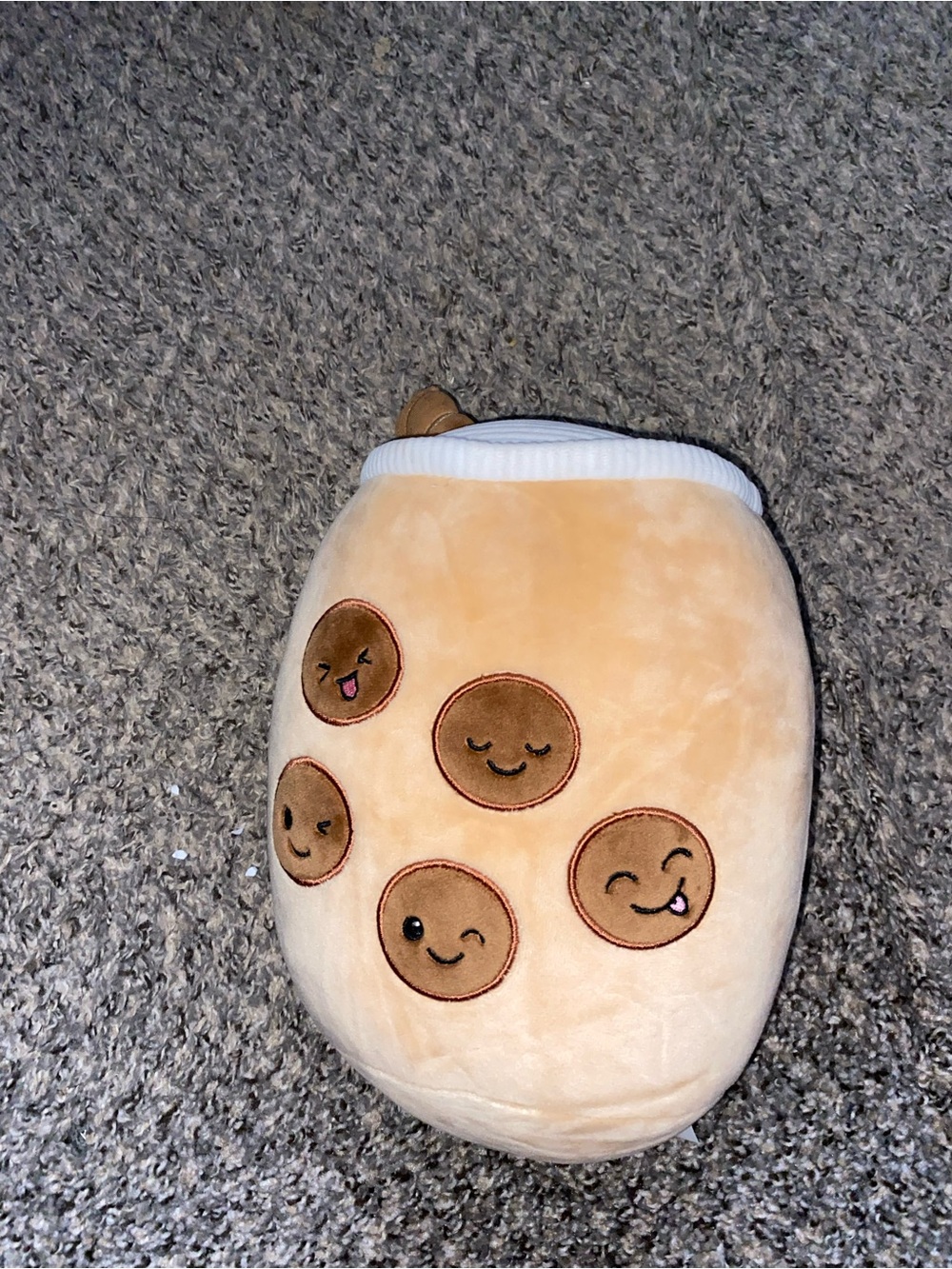 Bubble Tea Boba Plush Pillow - Beige with Brown Boba Faces